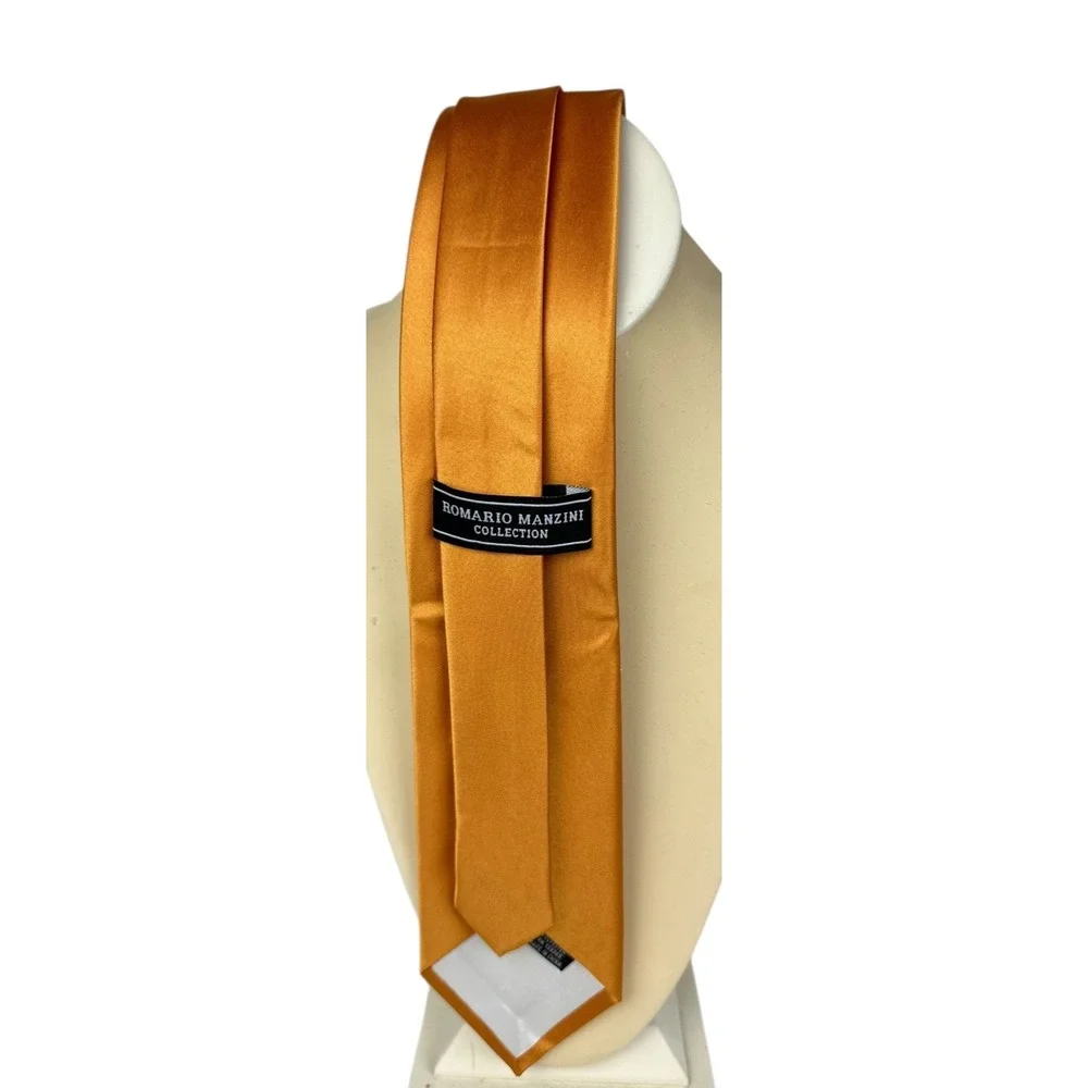 Romario Manzini Collection Gold Colored Solid Tie Necktie 56.75